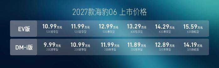 2027款海豹06正式上市 售价9.99万元-15.59万元
