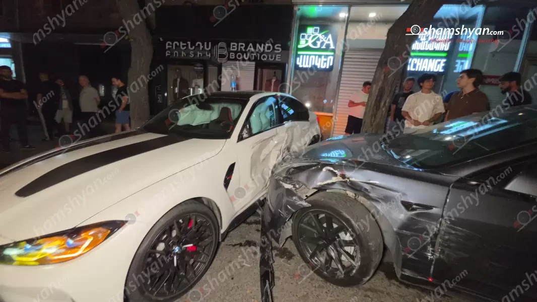 Երևանում BMW-ն բախվել է կայանված Honda-ին, ապա Tesla-ին և հայտնվել մայթին. համարանիշները հանել էին