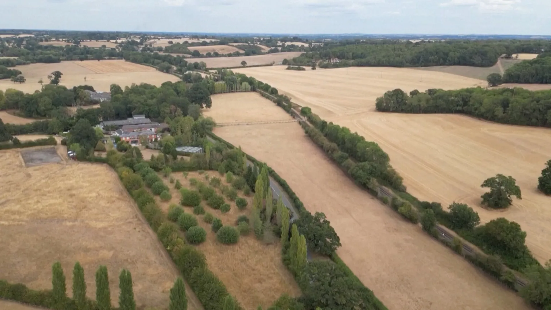 Drone video shows drought-hit fields in England after driest July on record