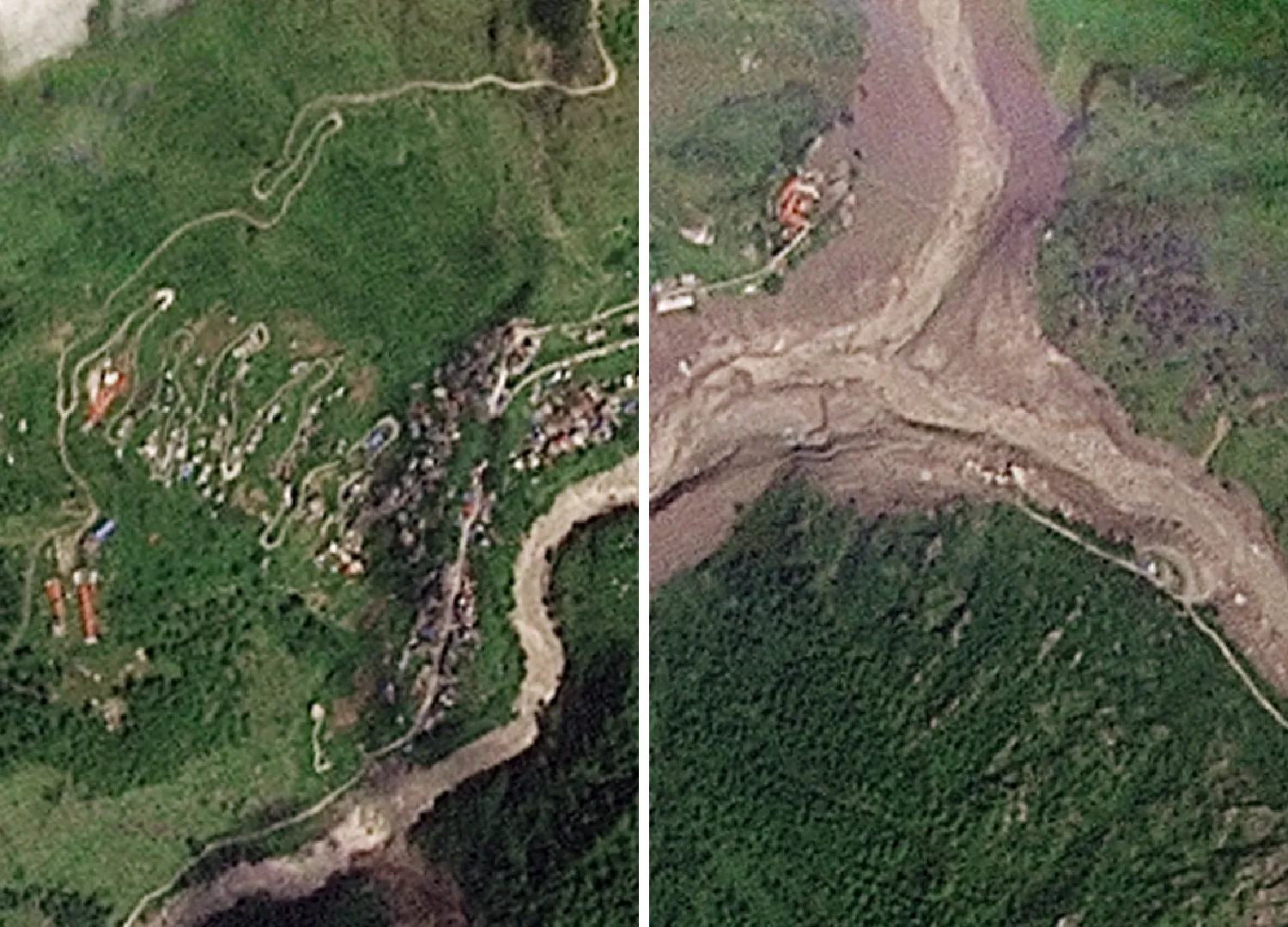Satellite images show destruction from Nepal-Tibet floods