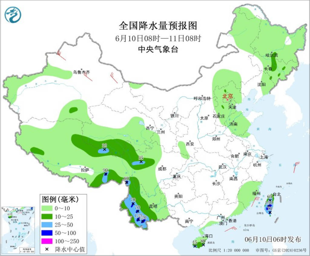 云南台湾等地有较强降雨 东北华北等地多雷阵雨
