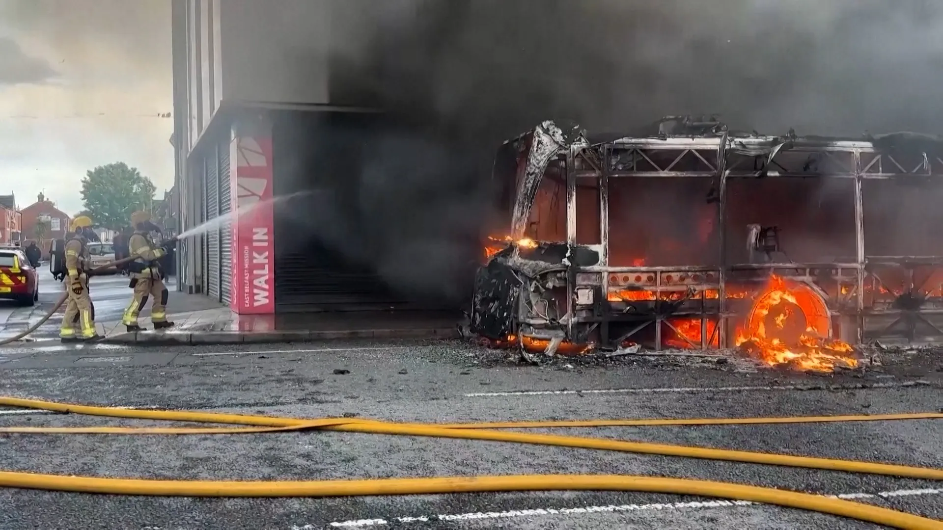 Belfast plunged into chaos as vehicles set ablaze following stabbing attack