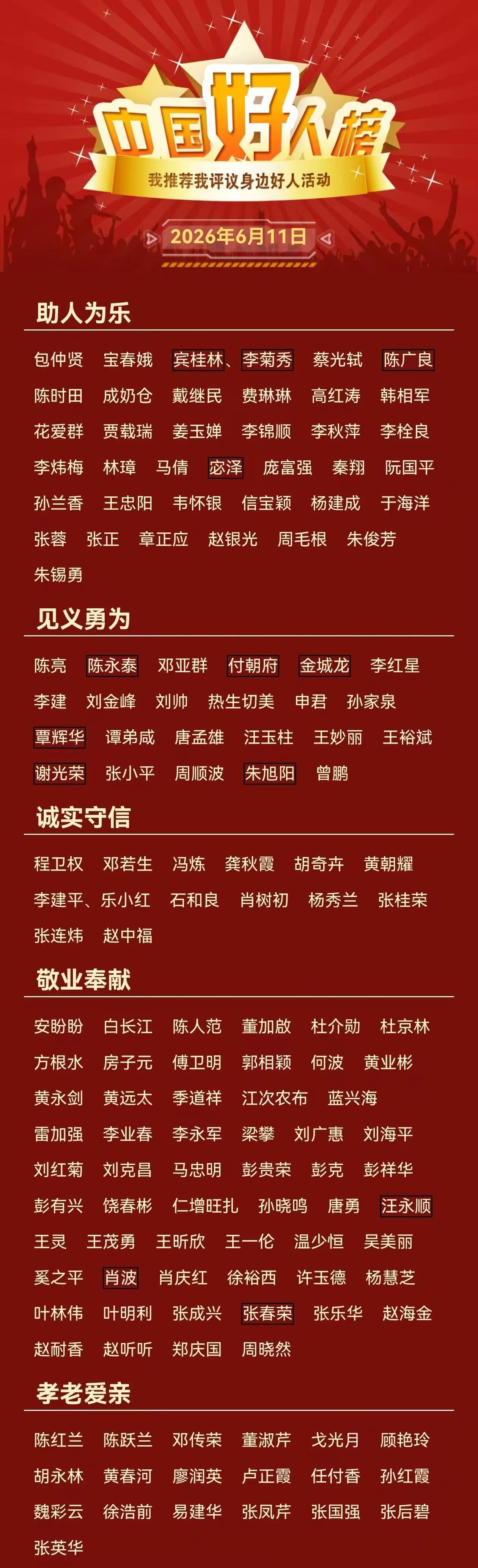 2026年第一批“中国好人榜”发布