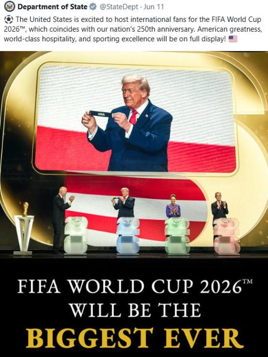 美国务院发文庆祝世界杯 伊朗使馆发海报讽刺：“战争杯”