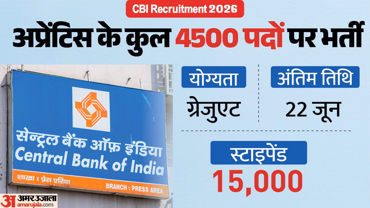 Bank Job 2026: सेंट्रल बैंक ऑफ इंडिया में अप्रेंटिसशिप का मौका, 4500 पदों पर ग्रेजुएट्स करें आवेदन; जानें वेतन