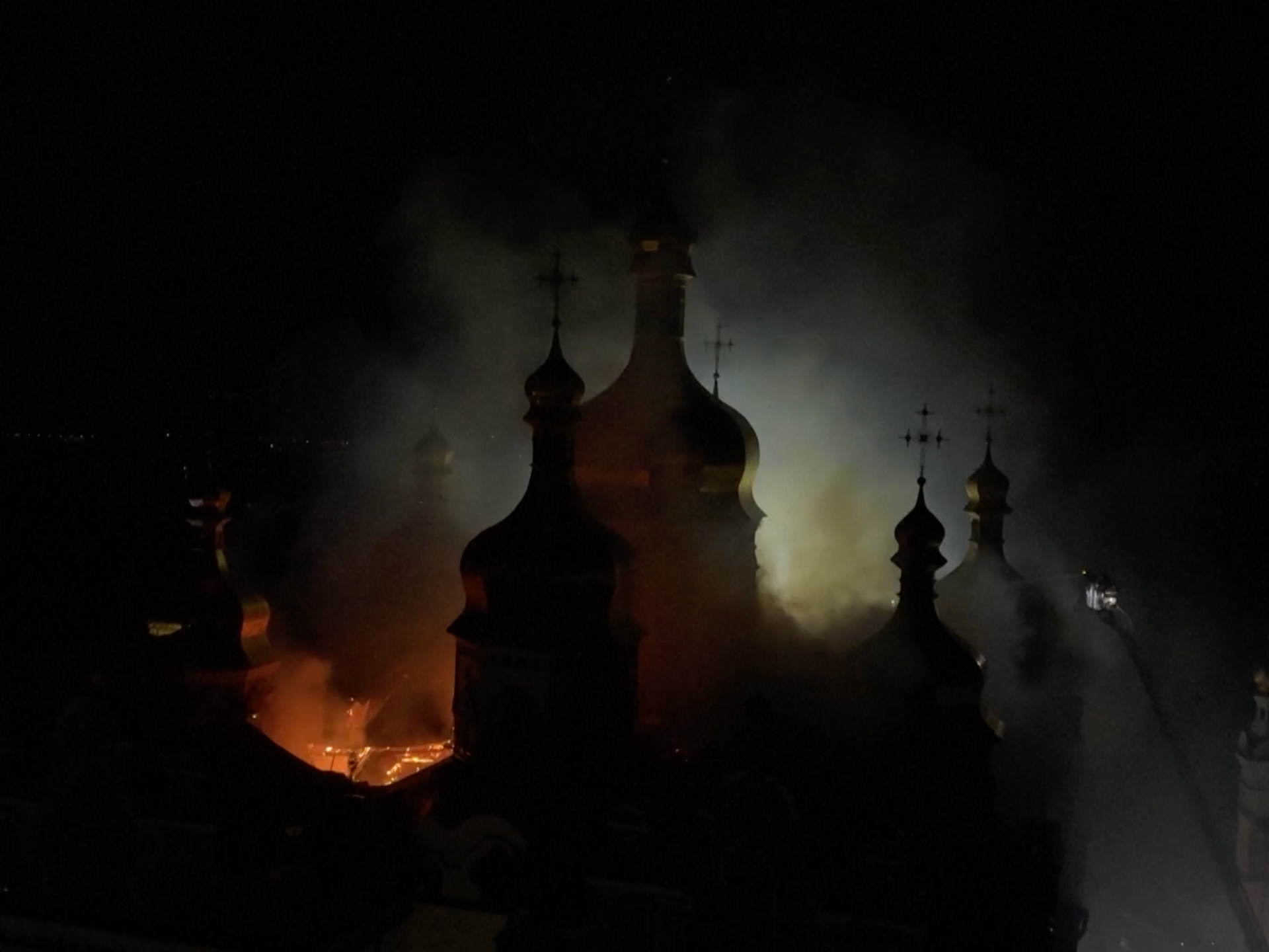 Historic Kyiv monastery set ablaze in deadly Russian air attack
