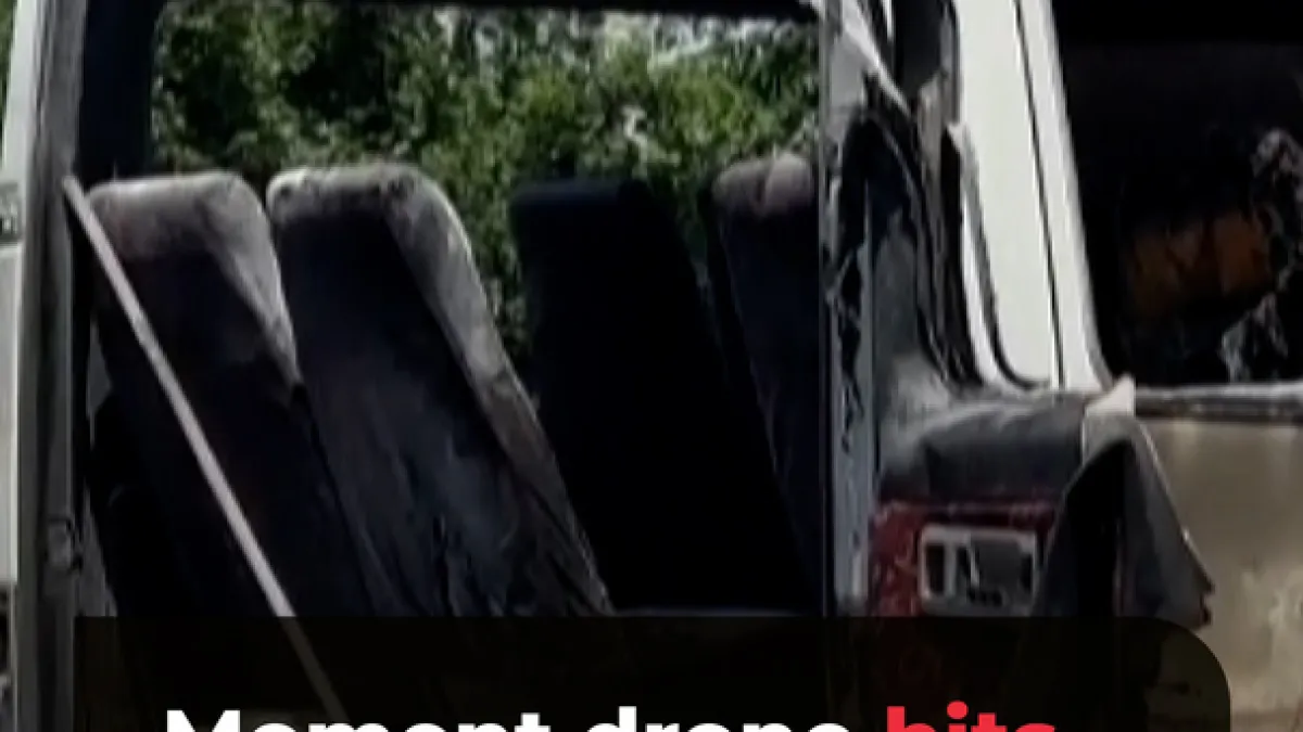 Moment drone hits vehicle in Zaporizhzhia