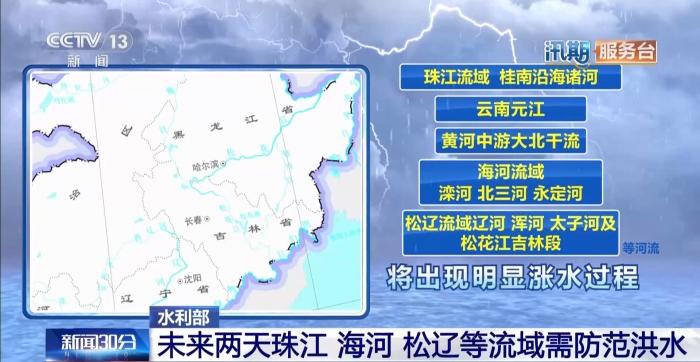 水利部：未来两天珠江、海河、松辽等流域需防范洪水