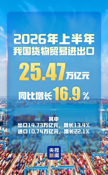 今年上半年我国货物贸易进出口同比增长16.9%