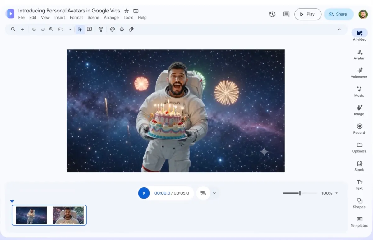 Google Vids now lets you star in your own AI videos