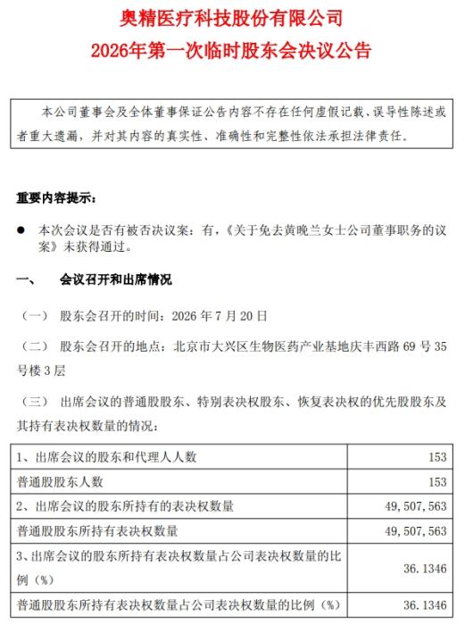 奥精医疗董事长职位之争：83岁岳母胜出，女儿女婿落败