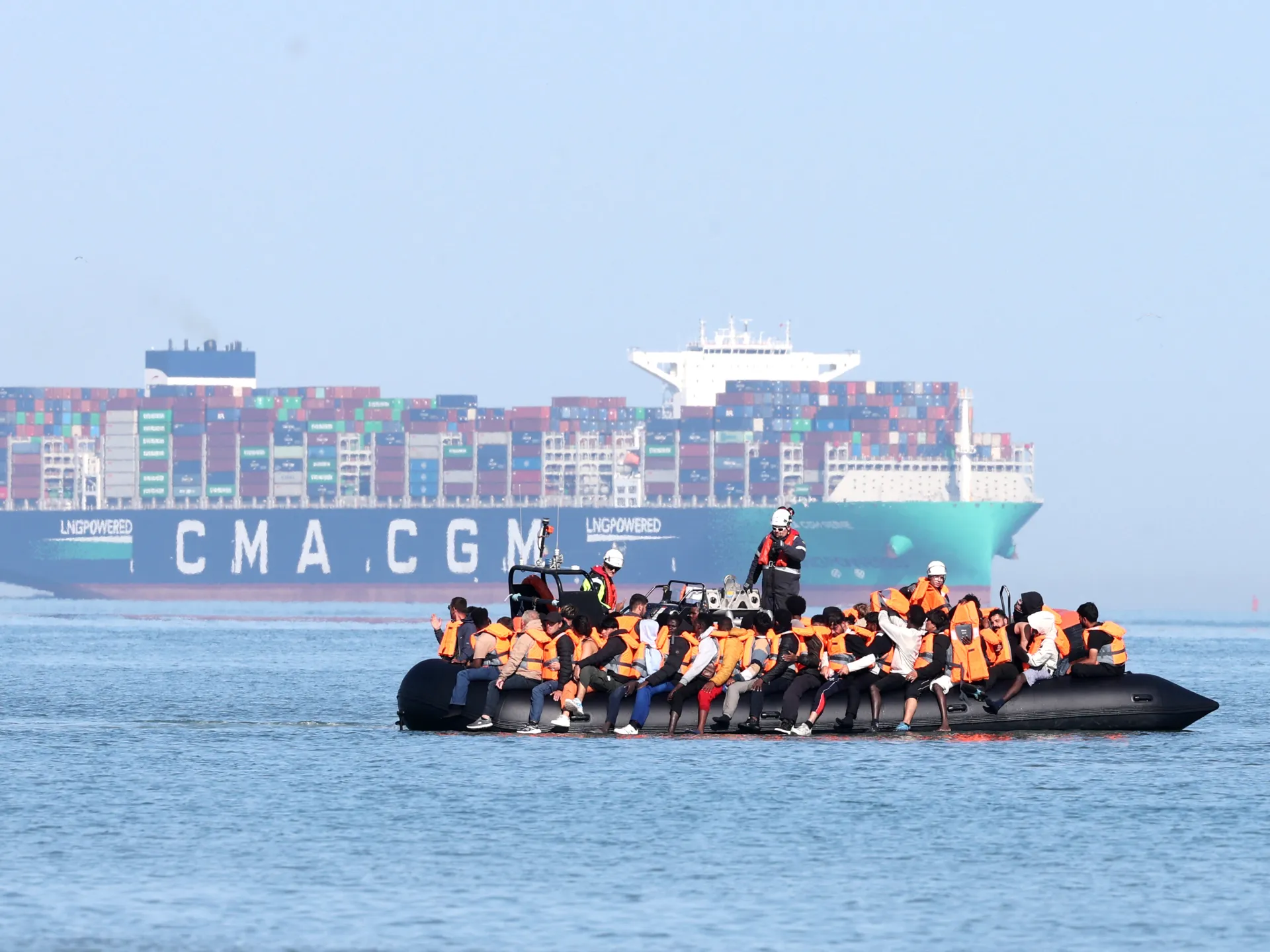 More than 150 people rescued in English Channel after boat catches fire